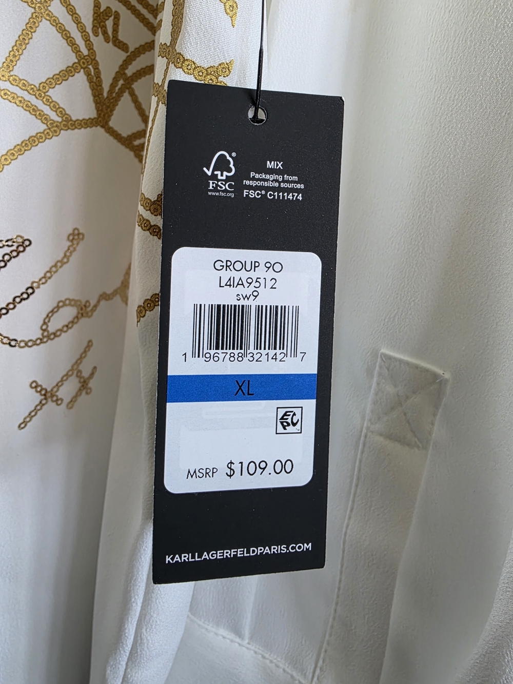 Karl Lagerfeld Paris White Blouse with Gold Art Deco Print - Picture 6 of 7